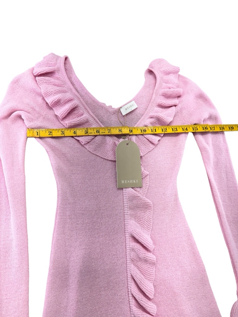 Pink Ruffle V-Neck Knit Mini Dress - Picture 5 of 13